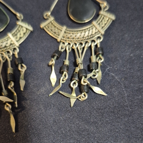 Elegant Black and Silver Chandelier Earrings - Picture 3 of 3